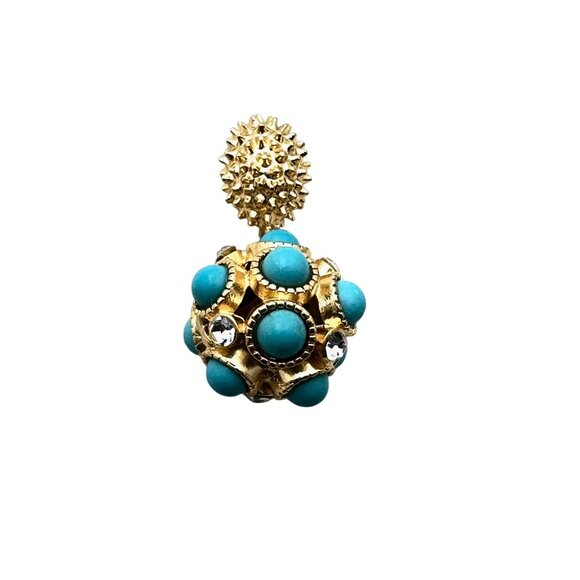 Womens Earrings Turquoise Glass Rhinestone Drop Gold Plated Pierced Chandelier - Picture 4 of 5